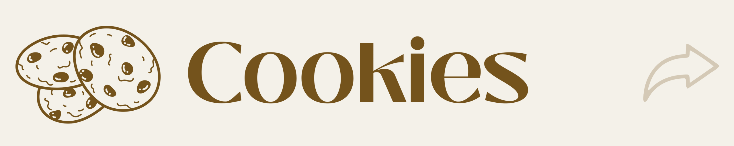 Icon for cookies category showing three chocolate chip cookies, used to browse cookie recipes.