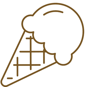 Illustration of a scoop of ice cream in a cone.