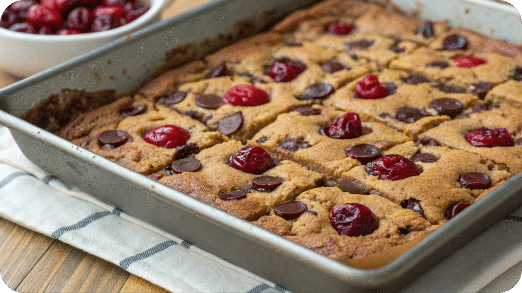 Tray of cherry and chocolate chip blondies.