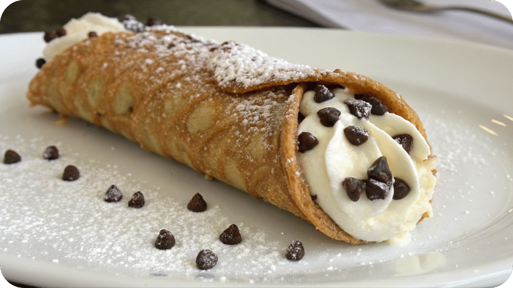 Italian cannoli filled with ricotta and chocolate chips.