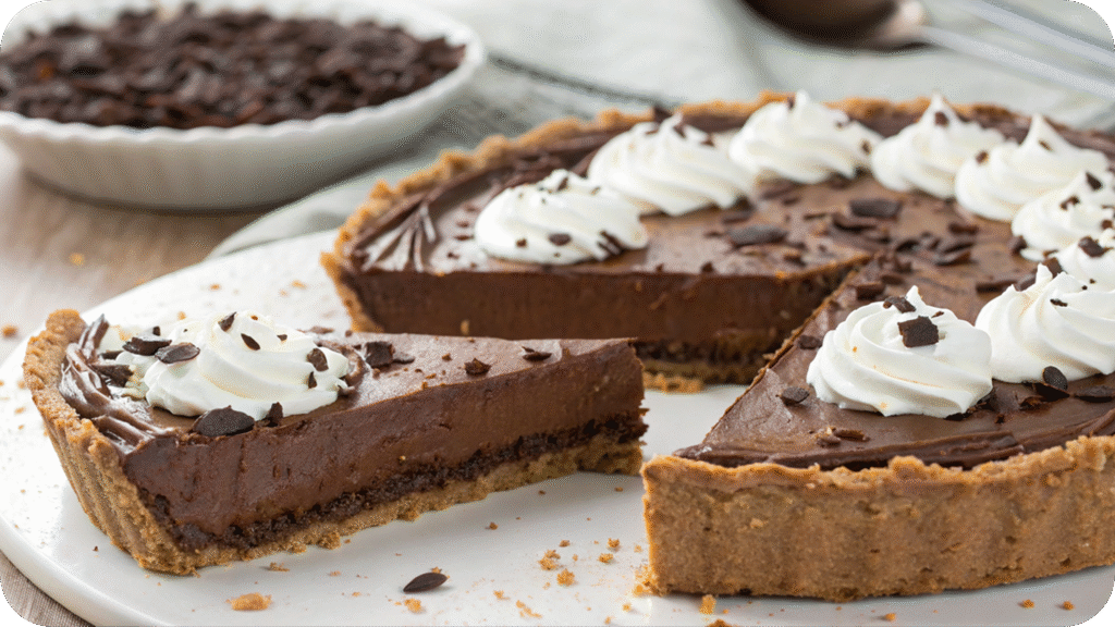 Chocolate Mississippi mud pie with whipped cream topping.