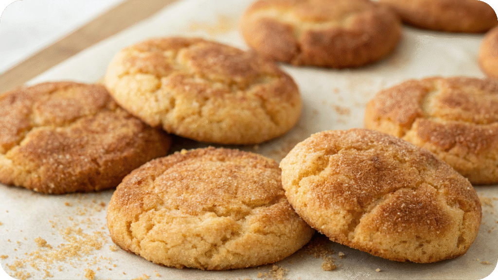 Snickerdoodle cookies with cinnamon sugar coating.